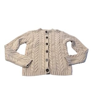 Vtg Field Gear FG Petite Cable Knit Button Front Cardigan Sweater Beige Size 2 P
